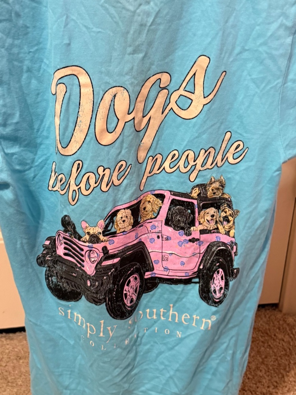 Simply Southern Women's Short Sleeve T-Shirt Aqua Blue "Dogs Before People"